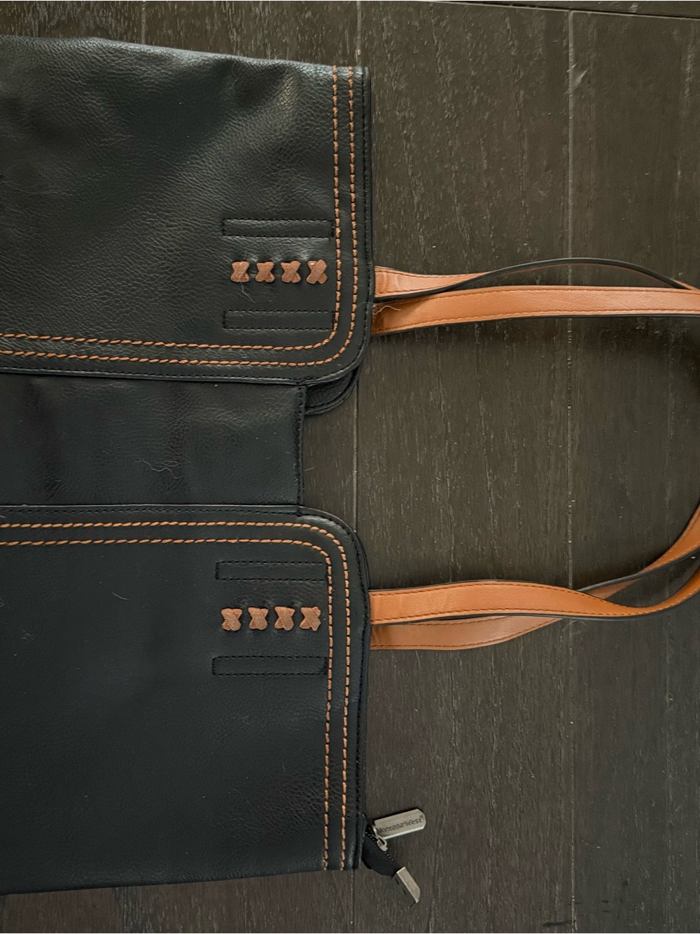Leather Two-Tone Black and Tan Tote Bag for Women